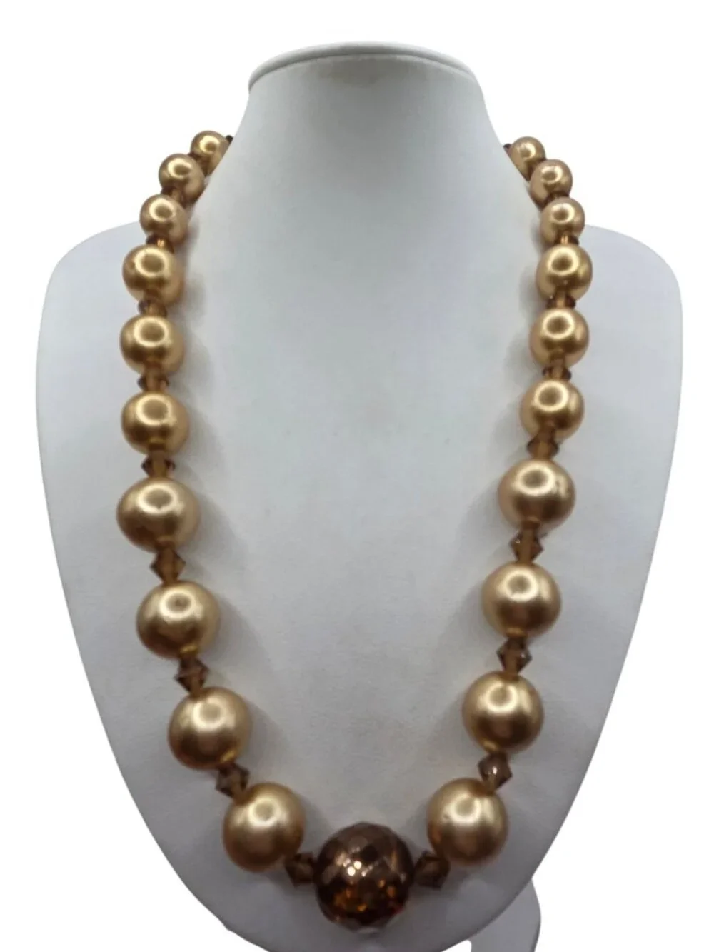 Gold-Tone Glass Beaded Necklace With Faceted Center Bead & Adjustable Closure
